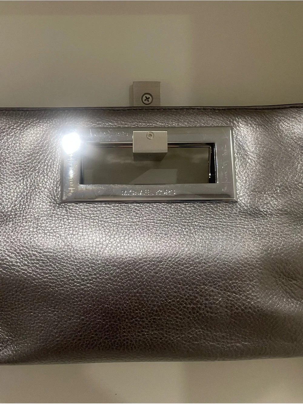 Michael Kors Metallic Silver Gunmetal Leather Clutch
